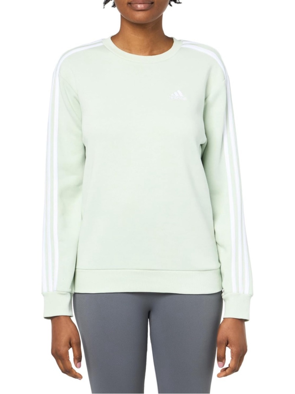 adidas Women's Essentials 3-Stripes Fleece Sweatshirt, Linen Green, Medium
